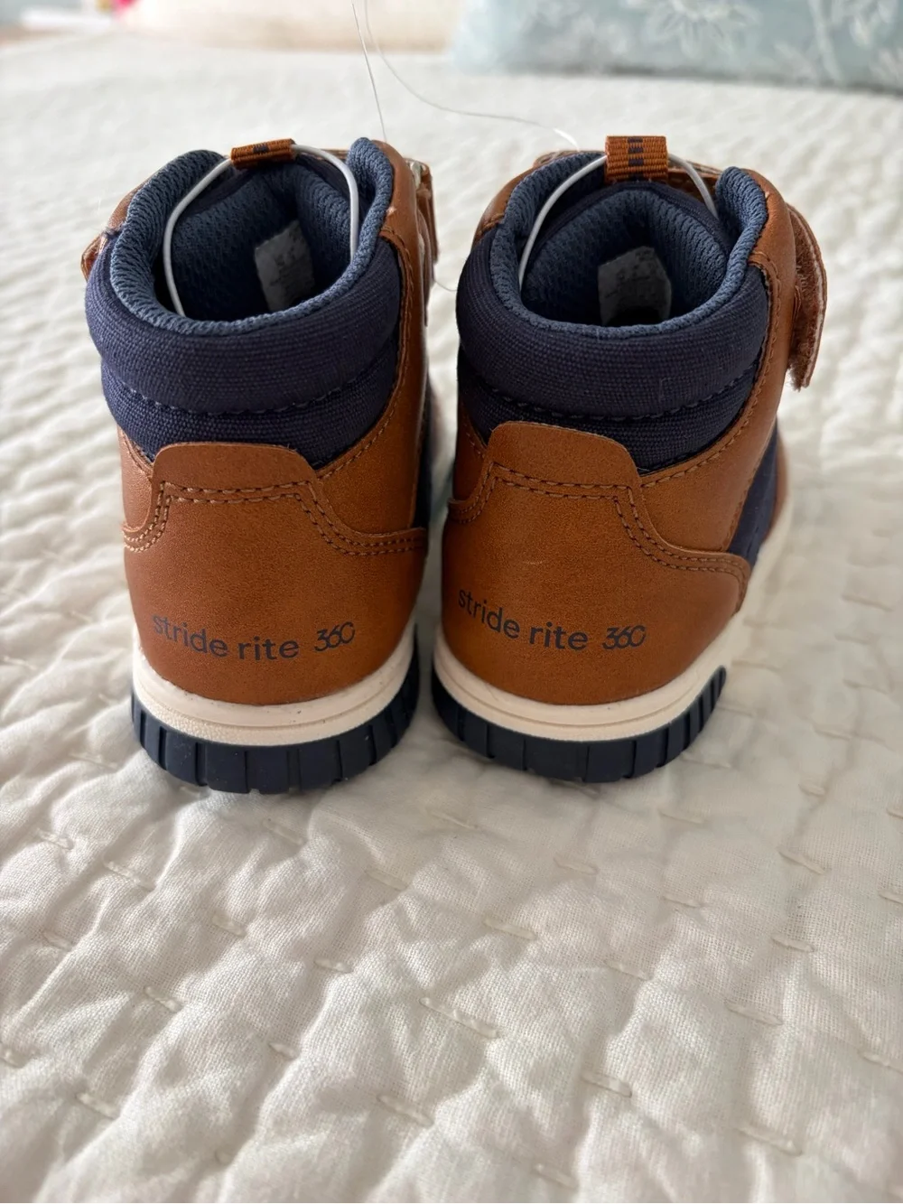 NWT Stride Rite Toddler Boys’ Porter Navy & Brown High-Top Sneaker Boots Size 7M